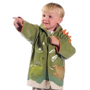 Kidorable Green Dinosaur Raincoat with Orange Spikes